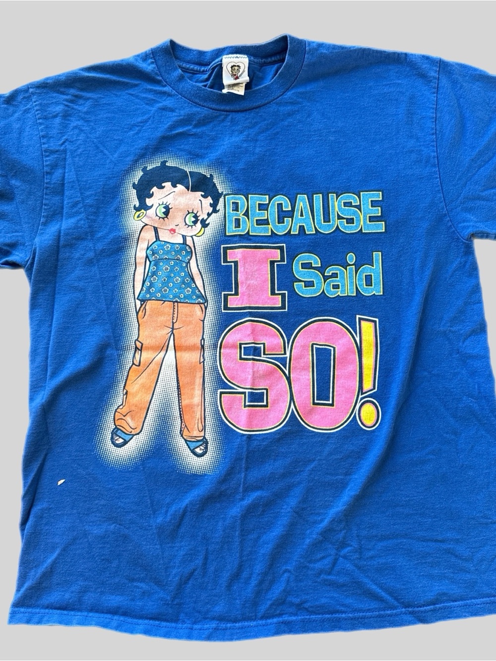 Betty Boop Blue Short Sleeve Graphic Tee with Pink & Orange Accents